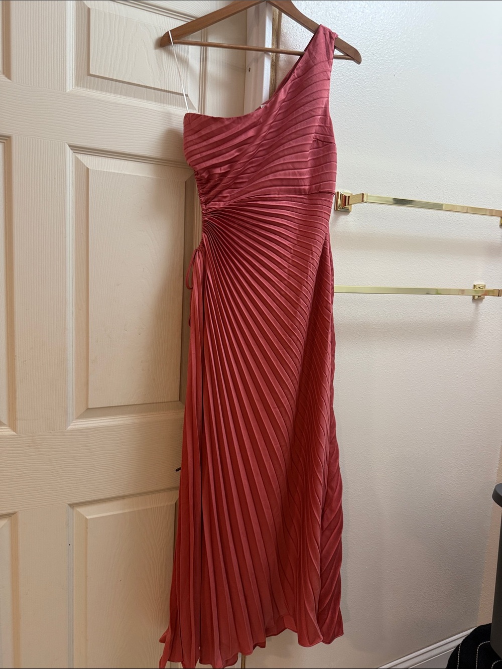 Hello Molly One-Shoulder Pleated Coral Dress